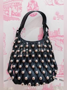 B and C Bags Sylvie Black Silver Studded Purse